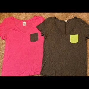 VS Pink T-shirts with pocket! 2 shirts!! Sz. Large